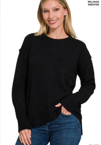 Melange Hacci Sweater with Pocket - 2 Colors - Zenana