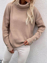 Load image into Gallery viewer, Sheer Trend - Casual Loose Solid Color High-Neck Long Sleeves Knitwear
