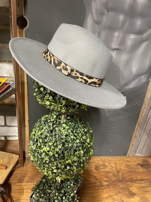 Leopard Band Panama Hat - Grey - Cheekys