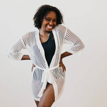 Load image into Gallery viewer, Pretty Simple - Coastal Views Crochet Tie Kimono