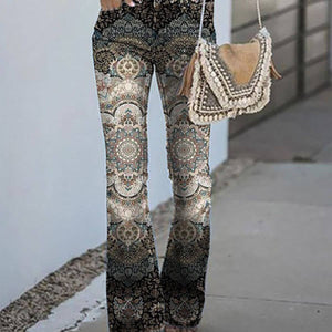 Tourtiwi - Boho Vintage Print Flared Pants: AUPYJ759 / S