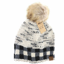 Load image into Gallery viewer, Buffalo Check Mixed Print Fur Pom - CC Beanie