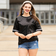 Load image into Gallery viewer, Sequin Showstopper Black Top - style 10915