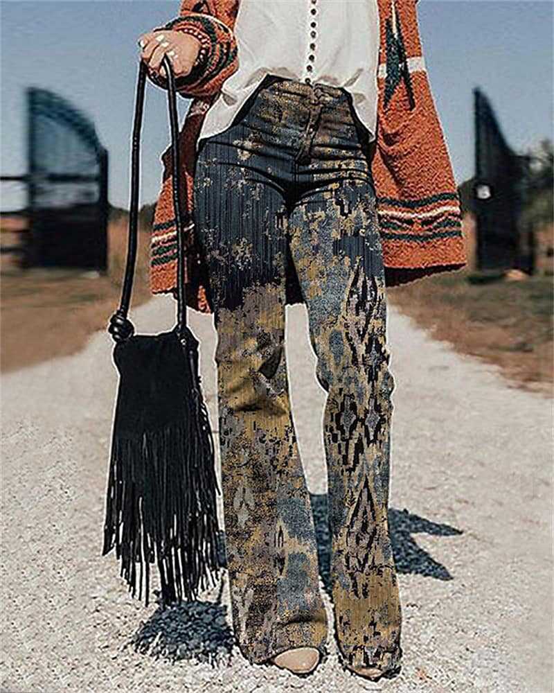 Tourtiwi - Women's 3D Printed Wide Leg Casual Trousers Flared Pants: 3 / S
