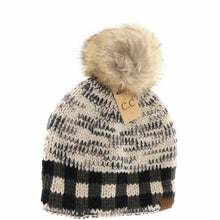Load image into Gallery viewer, Buffalo Check Mixed Print Fur Pom - CC Beanie