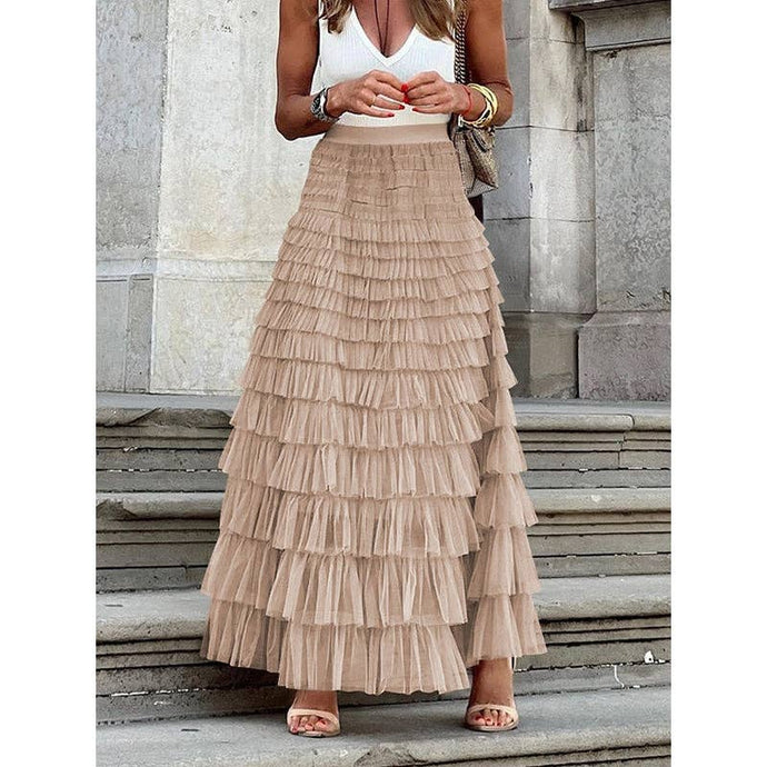 Sheer Trend - A-Line High Waisted Solid Color Tulle Skirts Bottoms