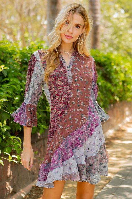 Boho Patchwork Overdyed Babydoll Dress - Young Threads