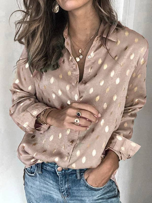 Sheer Trend - Long Sleeves Loose Bronzing Buttoned Lapel Blouses&Shirts Tops