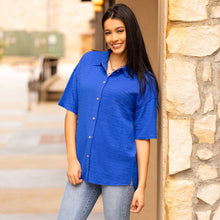 Load image into Gallery viewer, Buttoned Up Royal Top - style 30001 view 2