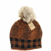 Load image into Gallery viewer, Buffalo Check Mixed Print Fur Pom - CC Beanie