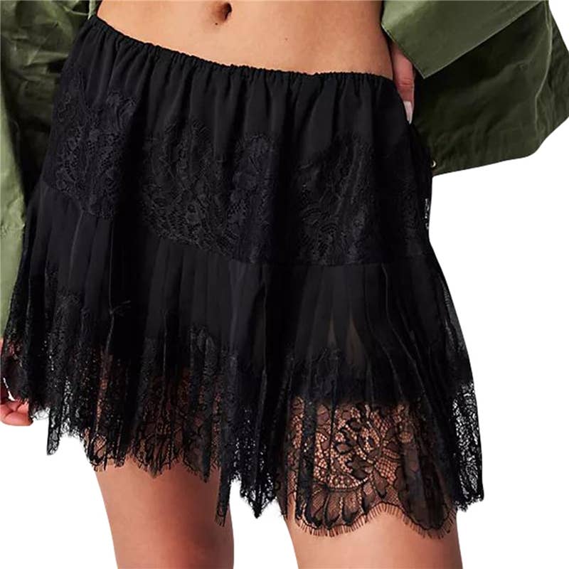 Sheer Trend - High Waist Lace Mini Skirt With Irregular Hem In Solid Color
