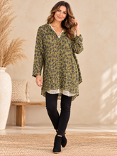 Load image into Gallery viewer, Olive Leopard Mesh-Trim Hoodie Tunic - I Love Linen