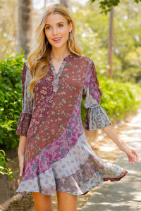 Boho Patchwork Overdyed Babydoll Dress - Young Threads