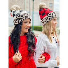 Load image into Gallery viewer, Leopard/Buffalo Mixed Print Fur Pom - CC Beanie