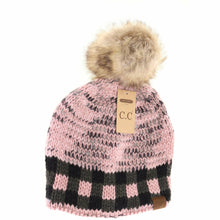 Load image into Gallery viewer, Buffalo Check Mixed Print Fur Pom - CC Beanie