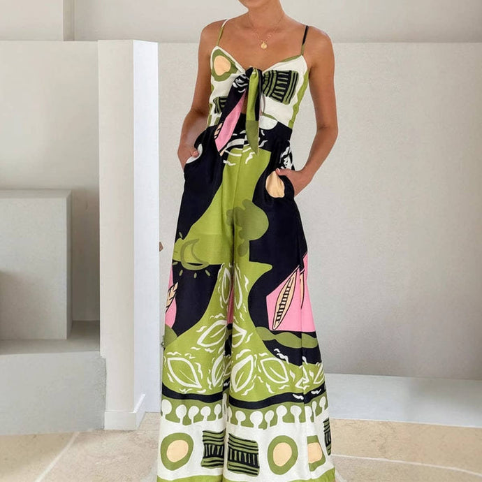 Lily Clothing - Casual fashion print straight-leg jumpsuit