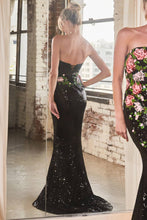 Load image into Gallery viewer, Ladivine by Cinderella Divine - STRAPLESS FLORAL PATTERNED SEQUIN DRESS