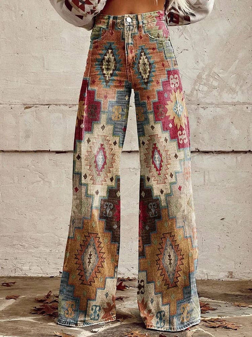 Tourtiwi - Flower printed women's casual pants thin trousers wide leg: AWPAS9202 / M