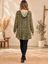 Load image into Gallery viewer, Olive Leopard Mesh-Trim Hoodie Tunic - I Love Linen