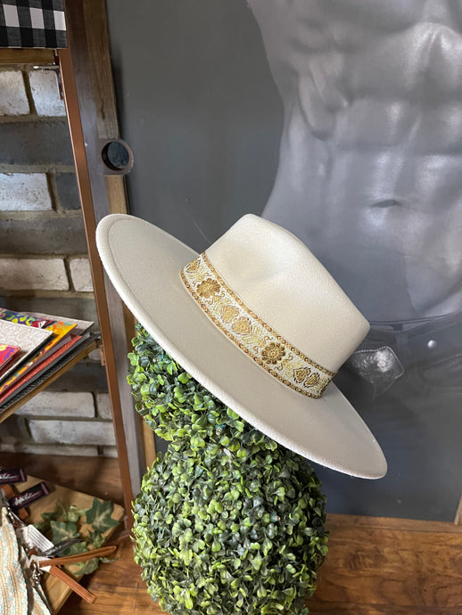 Floral Band Panama Hat - Cream