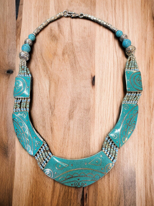 Turquoise Wave Necklace - Tibetan