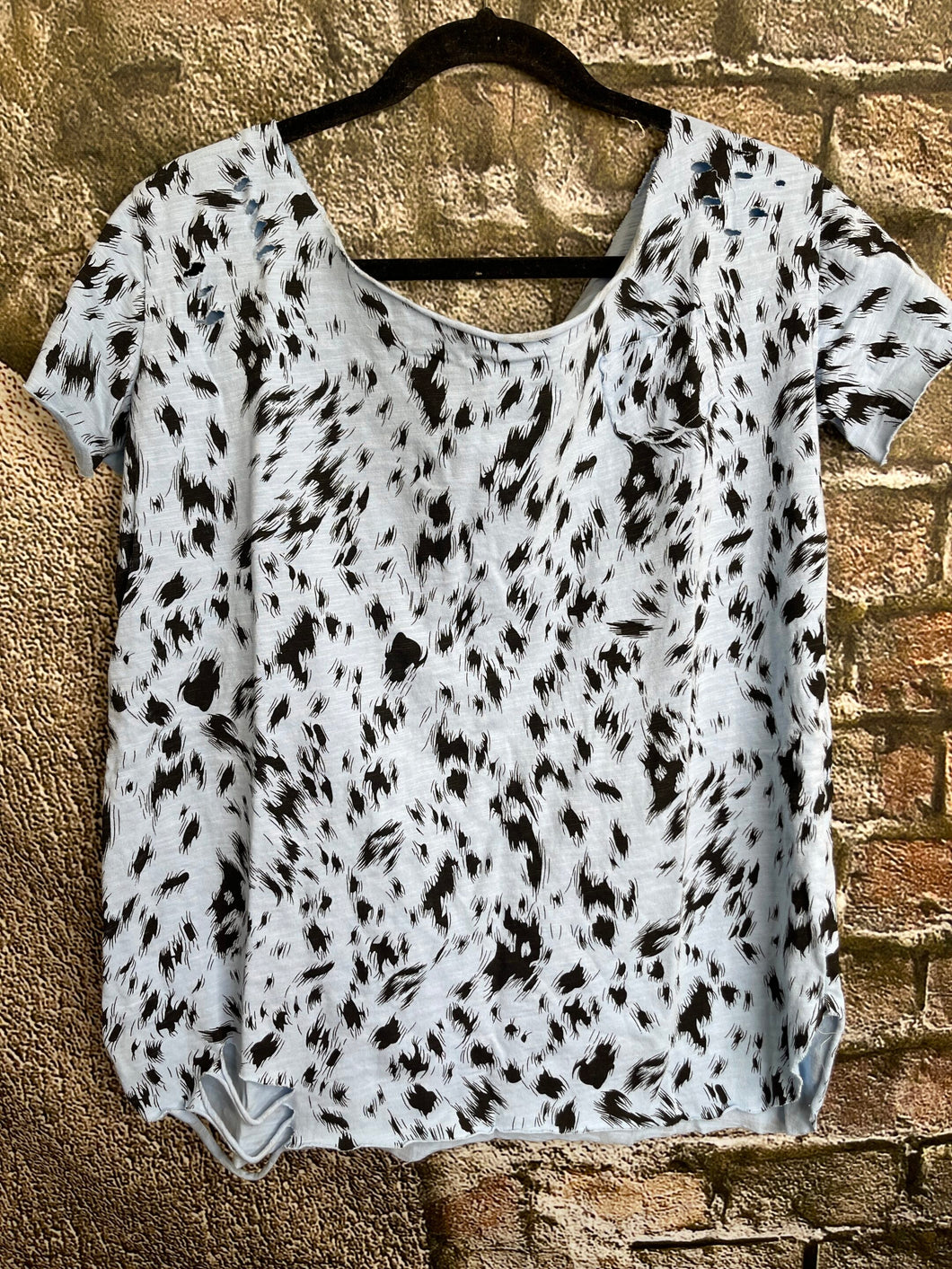 Sky Blue Animal Print Rip Pocket Tee - A Rare Bird