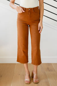 Briar High Rise Control Top Wide Leg Crop Jeans in Camel\