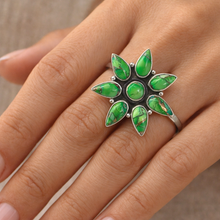 Load image into Gallery viewer, Peacock Dahlia Turquoise Bloom Ring
