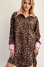 Load image into Gallery viewer, Leopard Pink Contrast Mini Shirt Dress