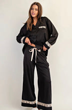 Load image into Gallery viewer, Lace Trim Satin Lounge Set