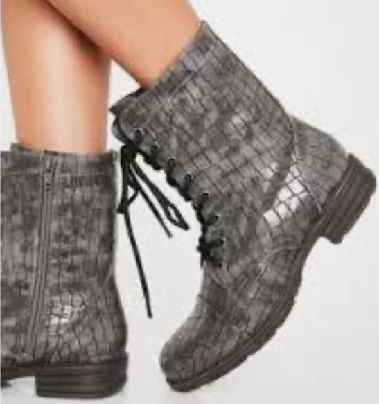 Grey Animal Print Combat Boot - Very Volatile