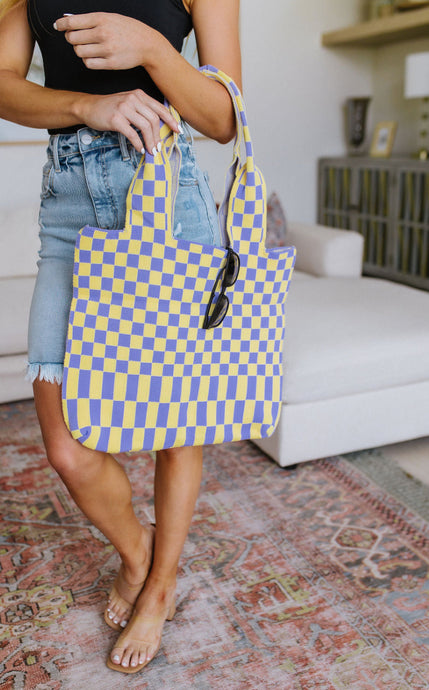 Check Knit Tote - Purple / Yellow