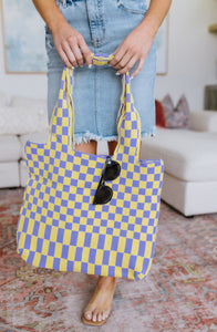 Check Knit Tote - Purple / Yellow