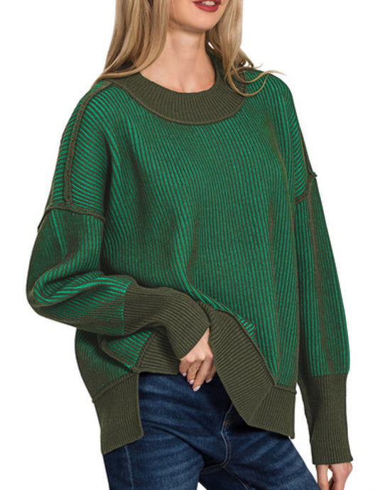 Ups and Downs Green Sweater - Zenana