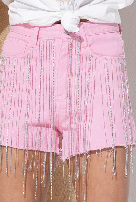 Pink Cowgirl Rhinestone Fringe Short - Blue B