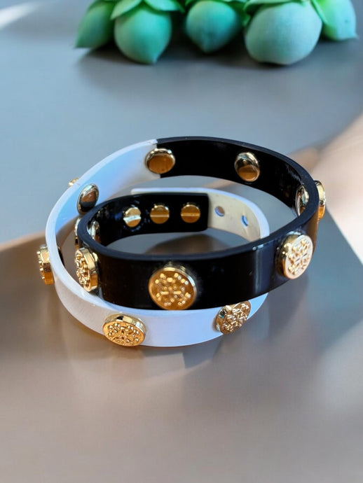 Meagen Double Wrap - Black / White - Rustic Cuff