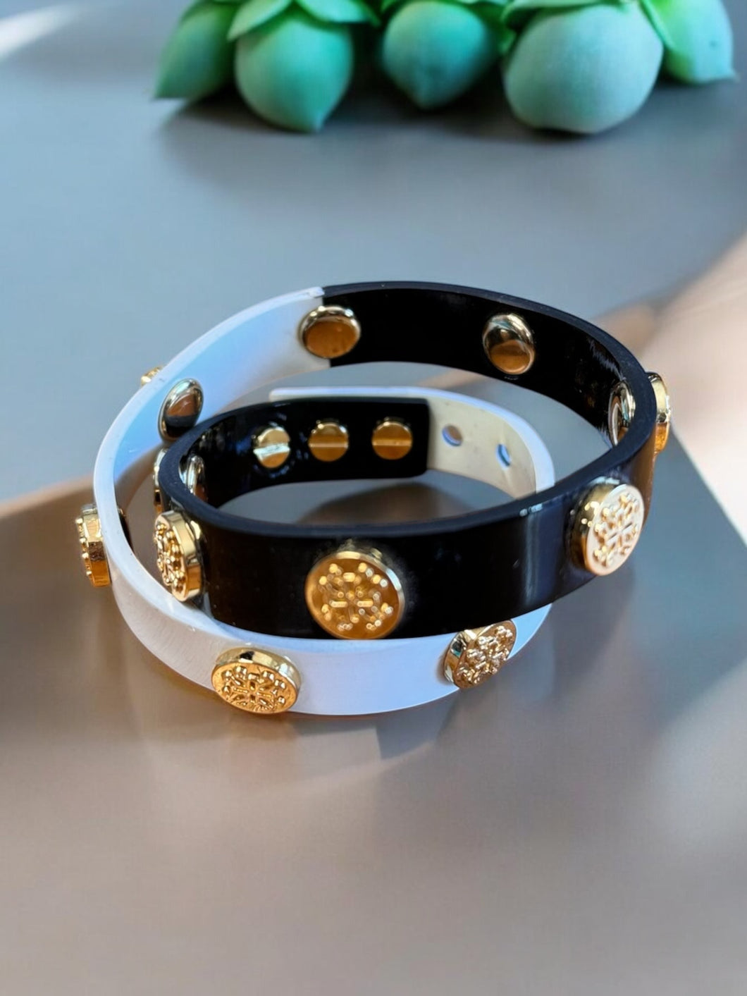 Meagen Double Wrap - Black / White - Rustic Cuff