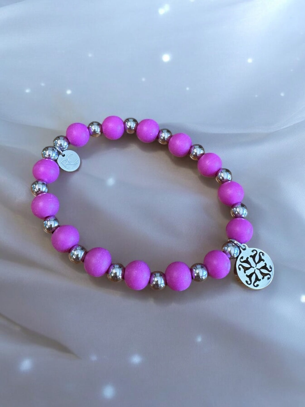 Erin Silicone Beaded Bracelet - Hot Pink - Rustic Cuff