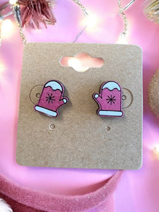 Holiday Crafted Wooden Earrings - Hand Painted - Laser Cut