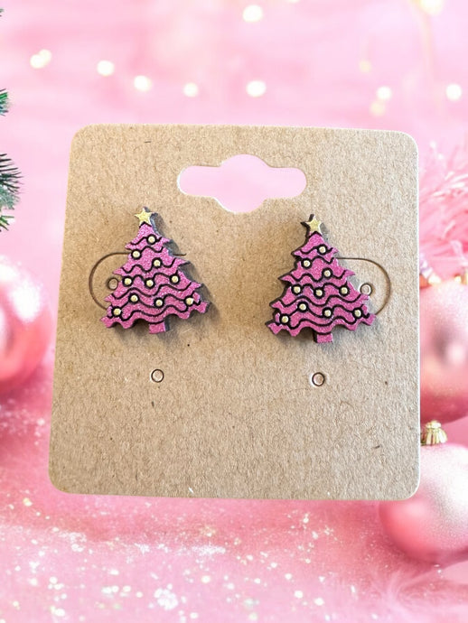 Holiday Crafted Wooden Earrings - Hand Painted - Laser Cut
