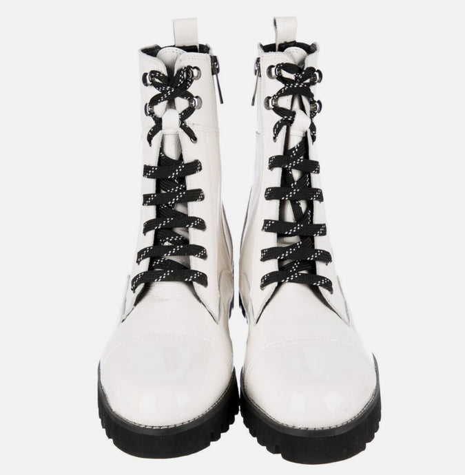 White Easeci Combat Boot - David Pliner