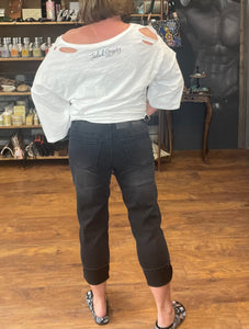 Demo Black Wash Boyfriend Capri - L & B Jeans