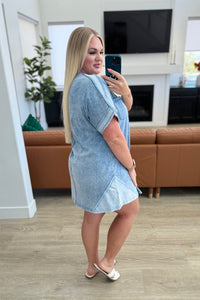 Earthy Chic Mineral Wash Mini Dress in Denim - Very J