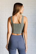 Load image into Gallery viewer, It&#39;s All About the Balance Twill Square Neck Crop Top in Dusty Olive