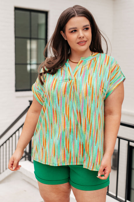 Lizzy Cap Sleeve Top in Lime and Emerald Multi Stripe - Dera Scarlett - online exclusive