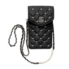 Load image into Gallery viewer, Quilted Faux Leather Crossbody Phone Case - Black or Peach - Badgley Mischka