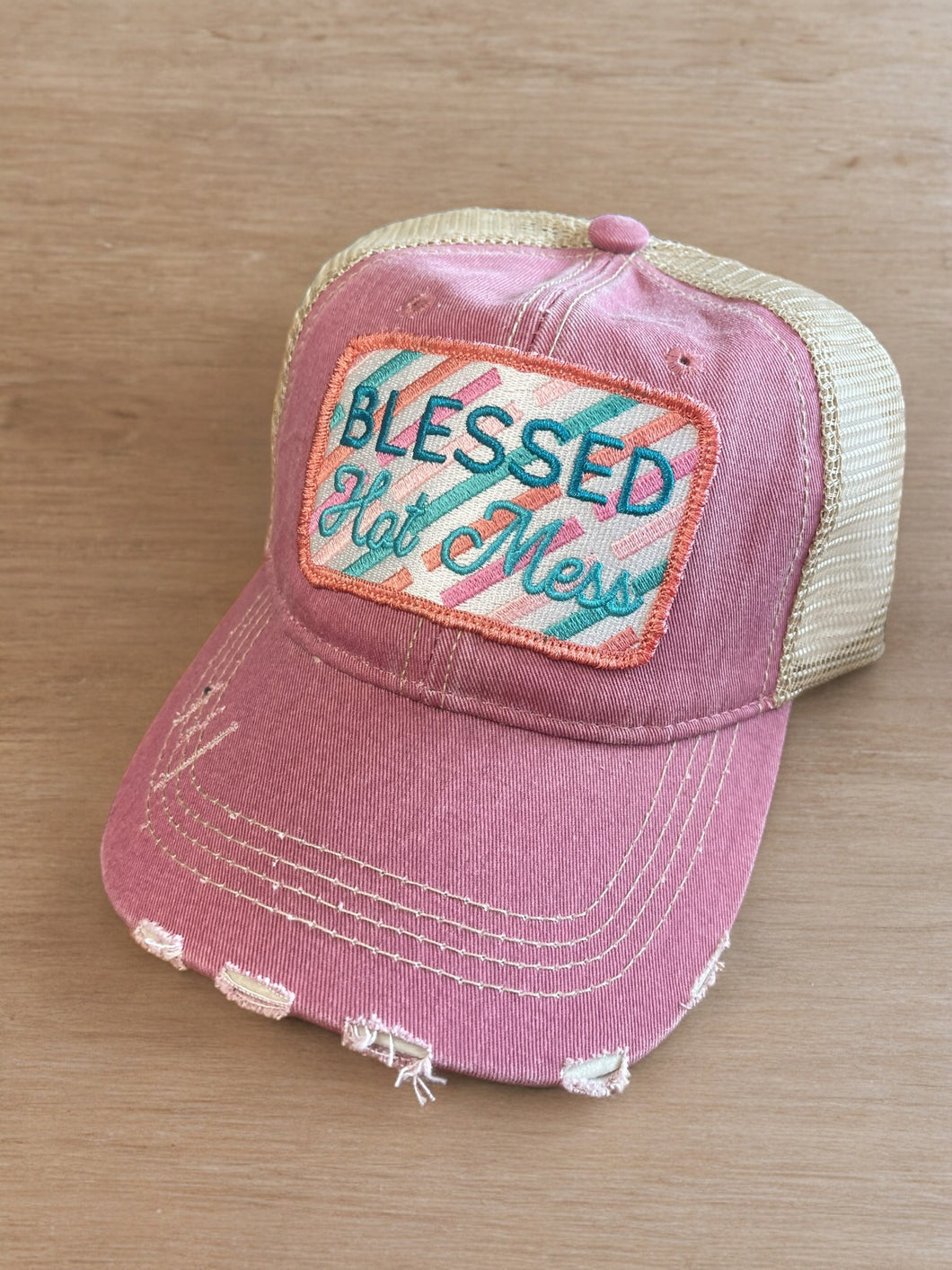 Blessed Hot Mess Cap - Pink - Embroidery Patch