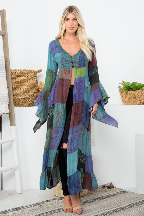 Kathmandu Imports - Deity Print Long Bell Sleeves Kimono (KT-1348)