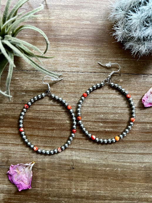 Bead and Orange Hoop Earring