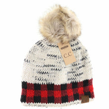 Load image into Gallery viewer, Buffalo Check Mixed Print Fur Pom - CC Beanie